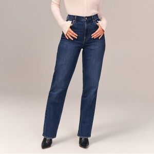 A&F Curve Love Ultra High Rise 90s Straight Jean, size 27 long, dark blue